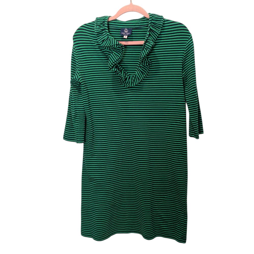 Sailor Sailor Sz S Green Blue Stripe Sheath Dress Ruffle Collar V Neckline